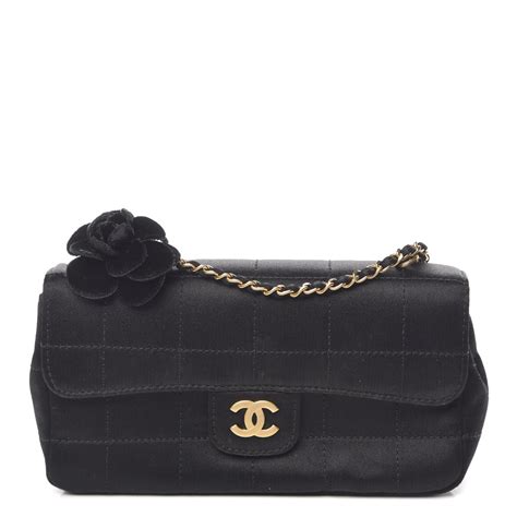 CHANEL Satin Chocolate Bar Quilted Camellia Rectangular Mini 